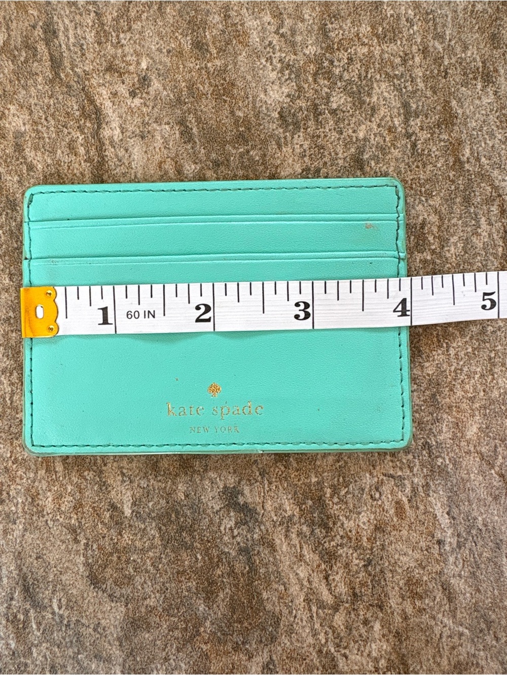 kate spade turquoise card holder w/ gold logo EUC - Picture 6 of 6